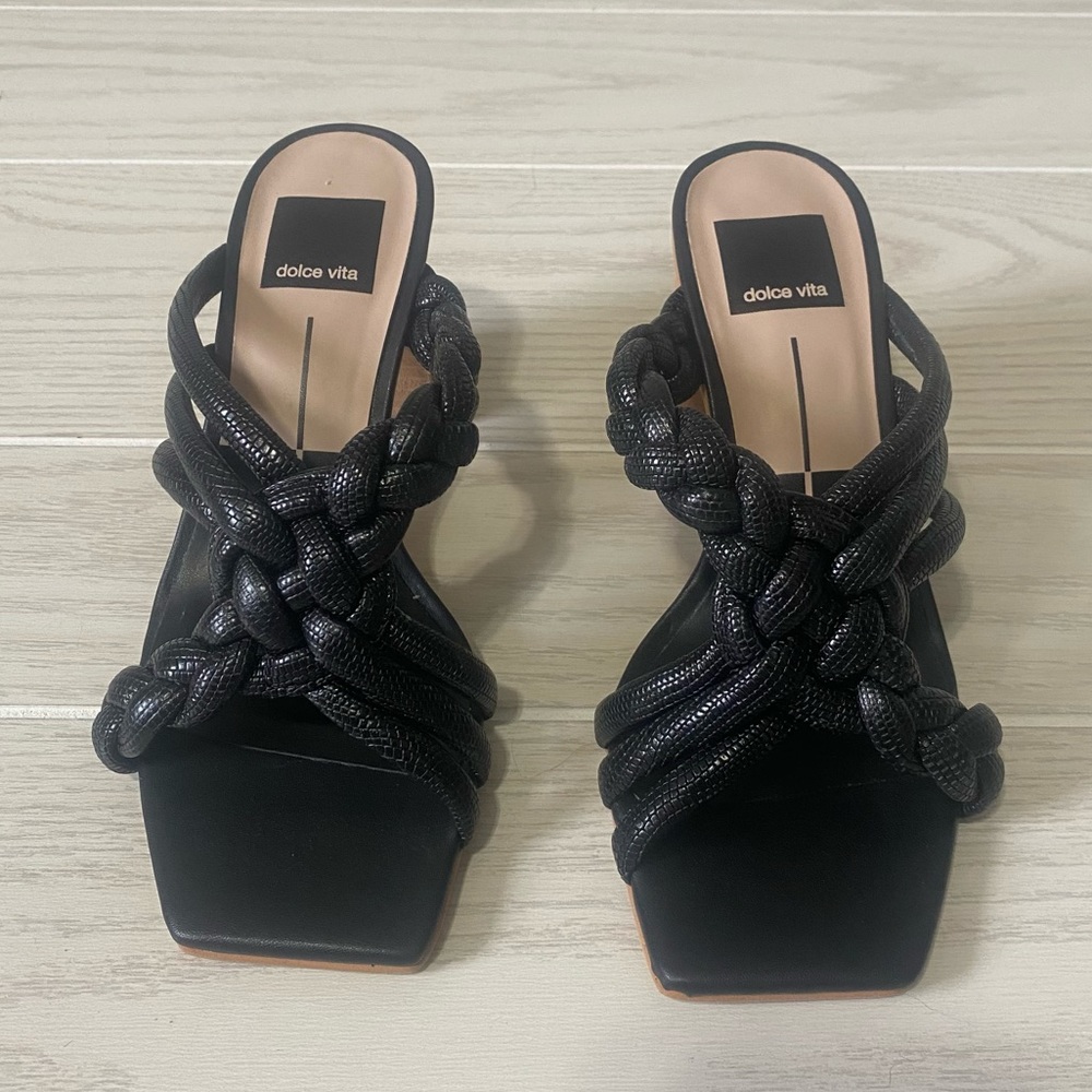 Dolce Vita Pipin black embossed leather block heels